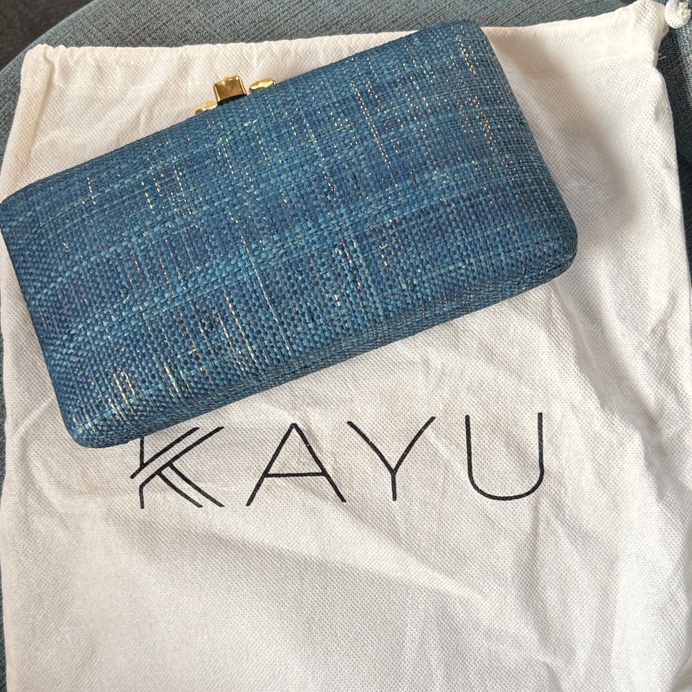 Kayu Blue with metallic straw clutch bag